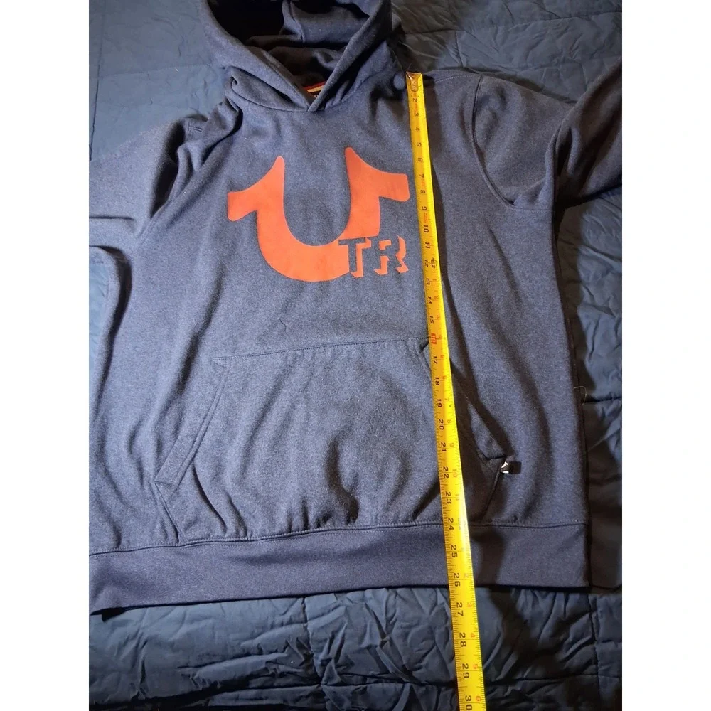 True Religion Hoodie Mens L Blue Buddha Horseshoe‎ Logo Fashion Pullover Sweater
